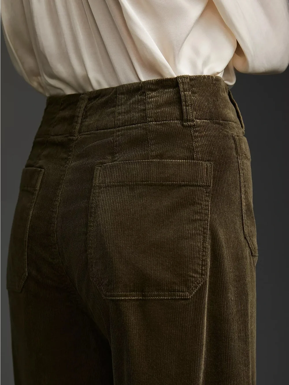 Anthropologie Maeve the Colette Wide-Leg Crop Corduroy Pants in Olive Green 26 - Picture 3 of 8